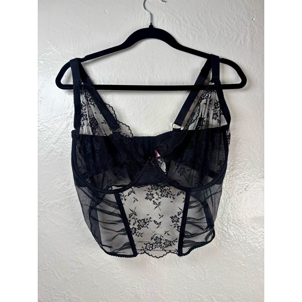 Bustier Top Black 38H Floral Lace Mesh Underwire Goth Pinup Boudoir Lingerie
